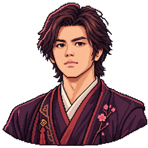 Pixel-art portrait of Valdez Bentiraz in plum Mount Hua robes